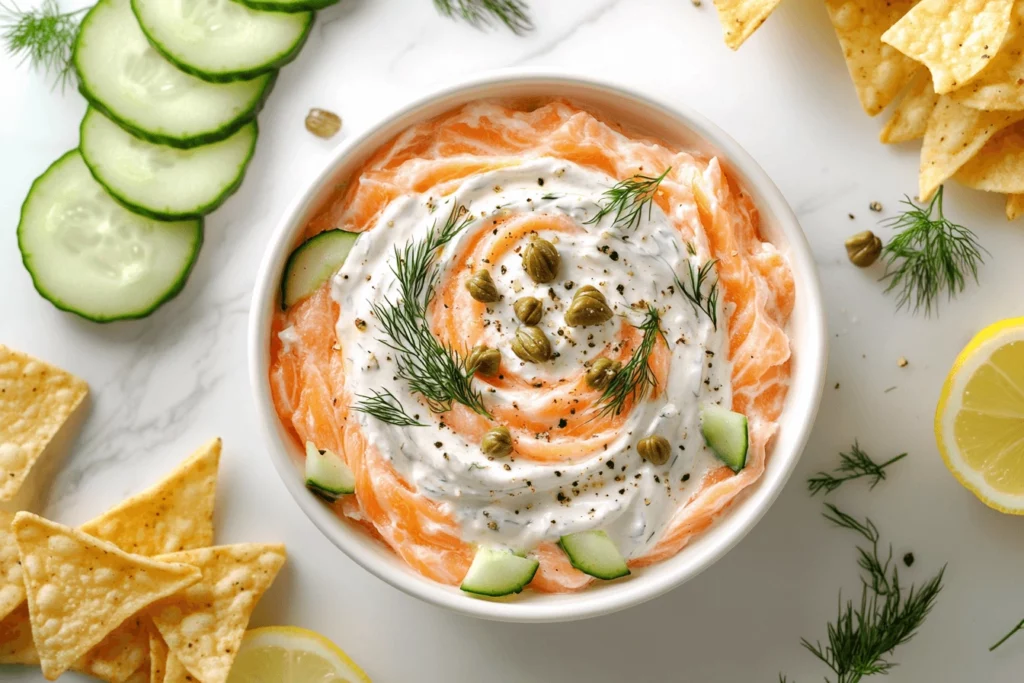 Glass containers filled with creamy smoked salmon dip and ready-to-serve dippers on a counter, ideal for meal prep