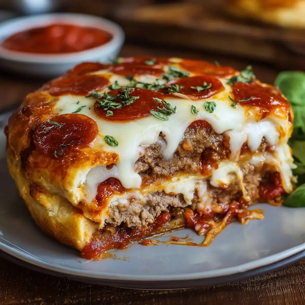 Four pizza burger pie slices with different toppings including pepperoni, pickles, and pineapple