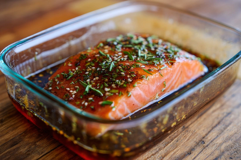 Ingredients for balsamic glazed salmon marinade arranged in small bowls