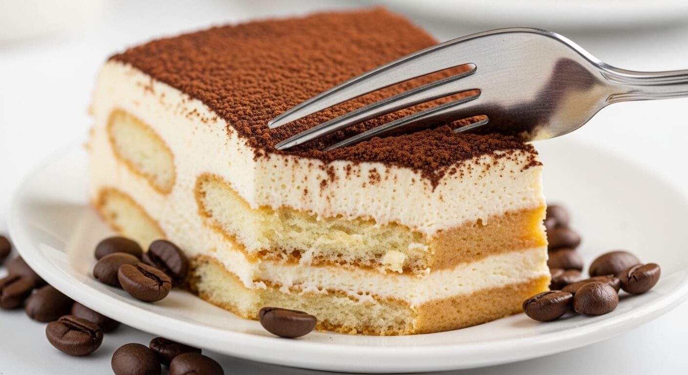 best-authentic-tiramisu-slice-on-plate.jpg A single slice of authentic Tiramisu on a white plate with cocoa powder dusting.